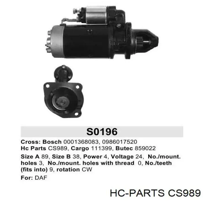 Стартер HC Parts CS989 ціна, від 10.92 USD