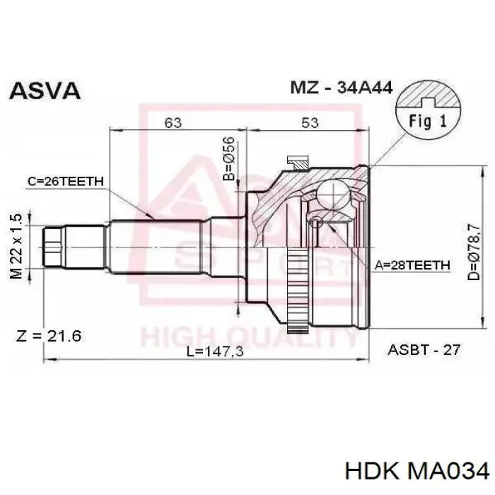 Купити MA034 HDK Шарнір приводу зовнішній