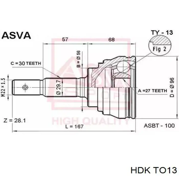 ШРУС зовнішній передній TO13 HDK