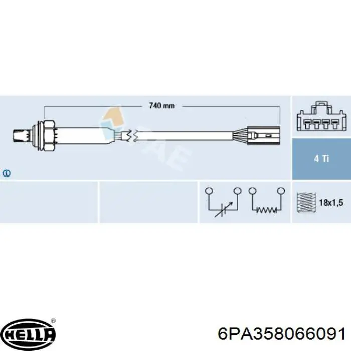 Купити 6PA358066091 HELLA Лямбда-зонд, датчик кисню після каталізатора