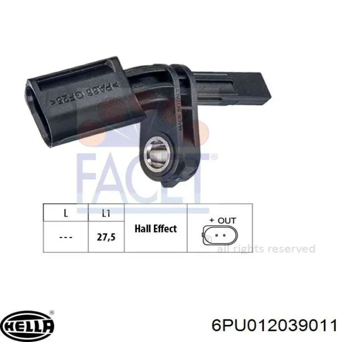 Датчик АБС (ABS) передній, лівий 6PU012039011 HELLA