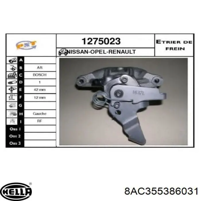 Супорт гальмівний задній лівий HELLA 8AC355386031 ціна, від 58.68 USD