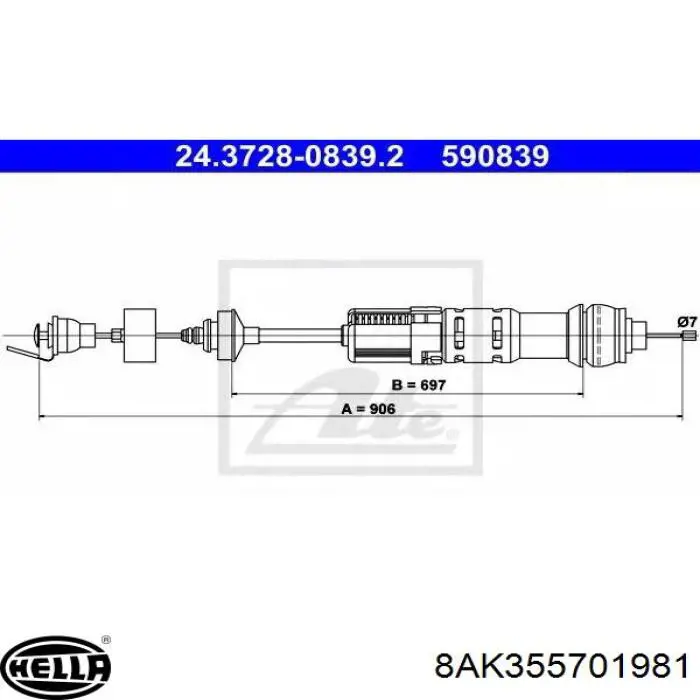 Тросик зчеплення HELLA 8AK355701981
