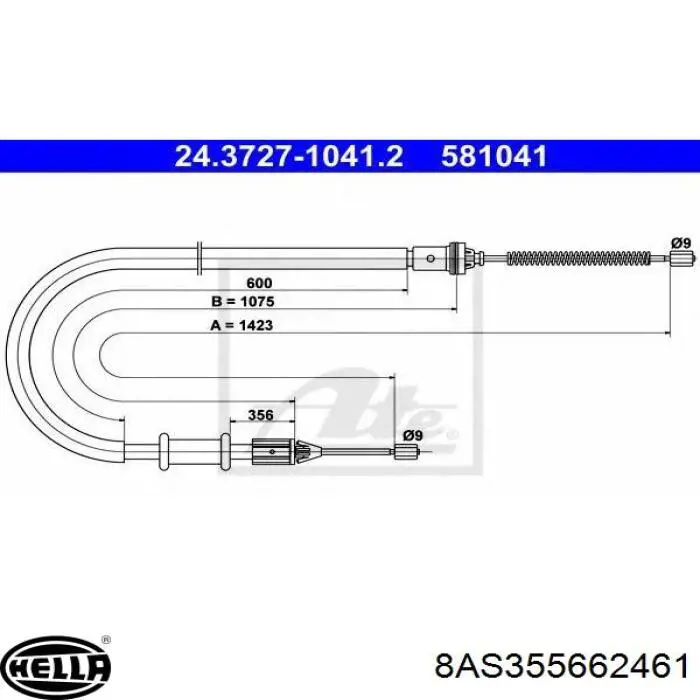 8AS355662461 HELLA трос ручного гальма задній, лівий