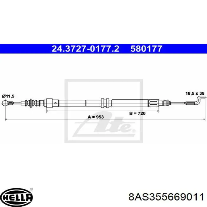 Купити 8AS355669011 HELLA Трос ручного гальма задній, правий/лівий