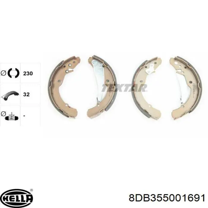 8DB355001691 HELLA Колодки гальмівні задні, барабанні