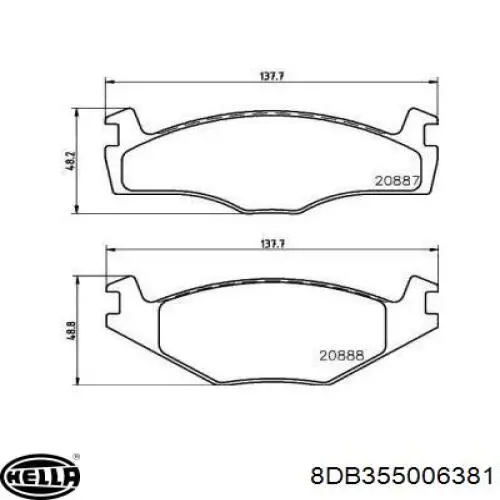 Колодки гальмівні передні, дискові 8DB355006381 HELLA