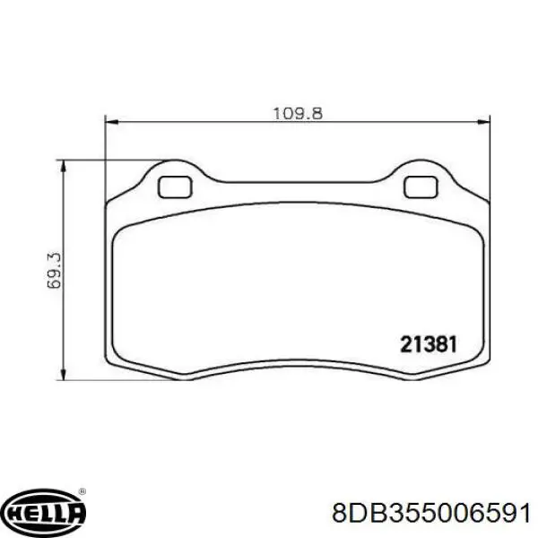 Колодки гальмові задні, дискові 8DB355006591 HELLA