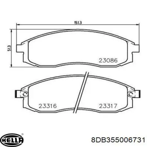 Колодки гальмівні передні, дискові 8DB355006731 HELLA