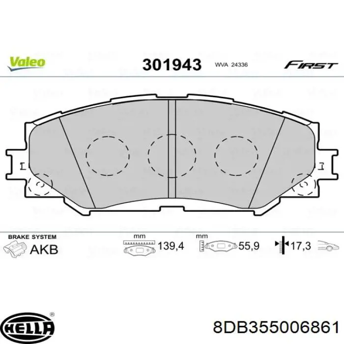 Передні тормозні колодки 8DB355006861 HELLA