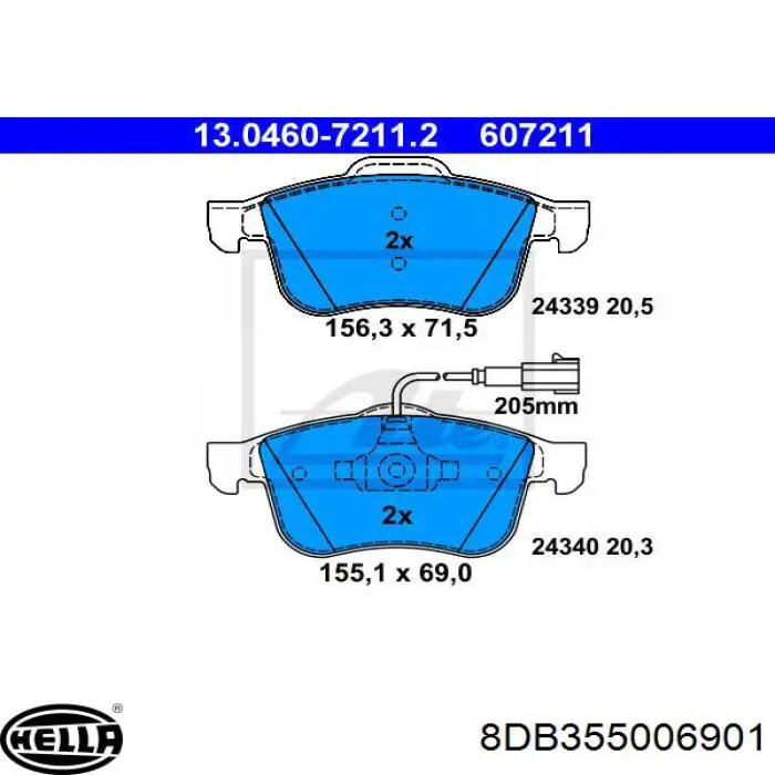Передні тормозні колодки 8DB355006901 HELLA