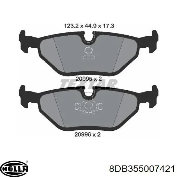 Задні гальмівні колодки 8DB355007421 HELLA