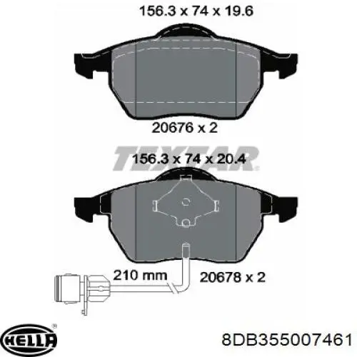 Купити 8DB355007461 HELLA Колодки гальмівні передні, дискові