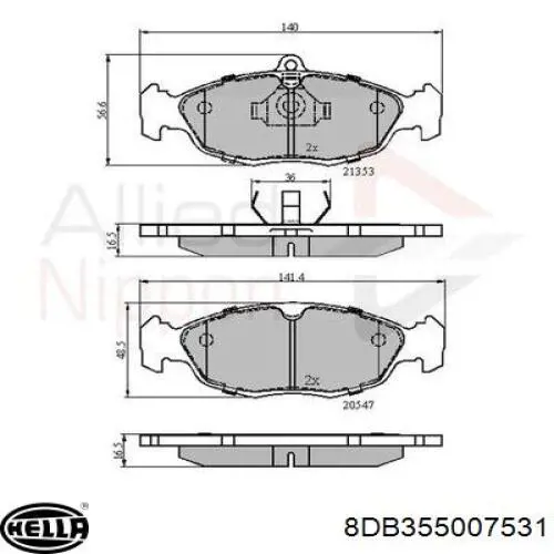 Передні тормозні колодки 8DB355007531 HELLA
