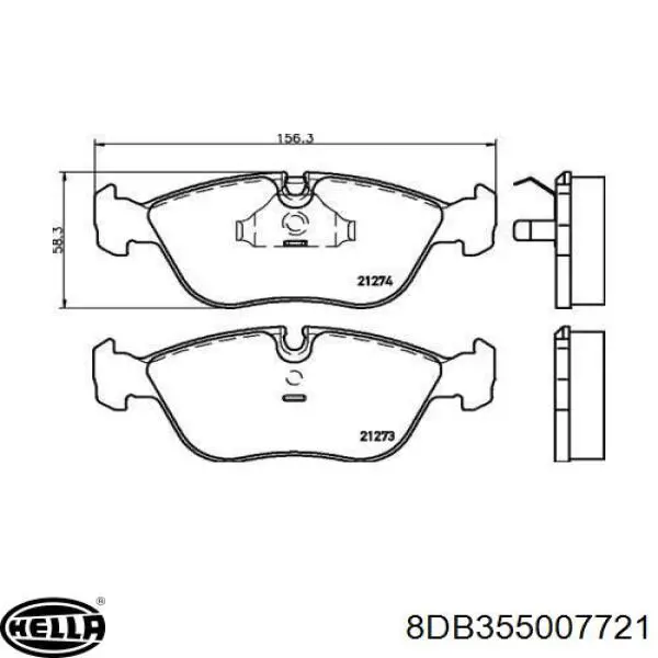 Колодки гальмівні передні, дискові 8DB355007721 HELLA