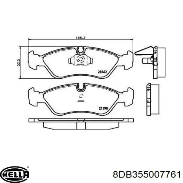 Колодки гальмівні передні, дискові 8DB355007761 HELLA