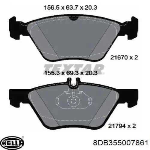 Купити 8DB355007861 HELLA Колодки гальмівні передні, дискові