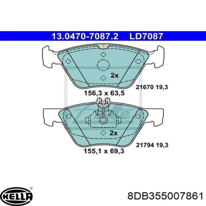 Передні тормозні колодки 8DB355007861 HELLA