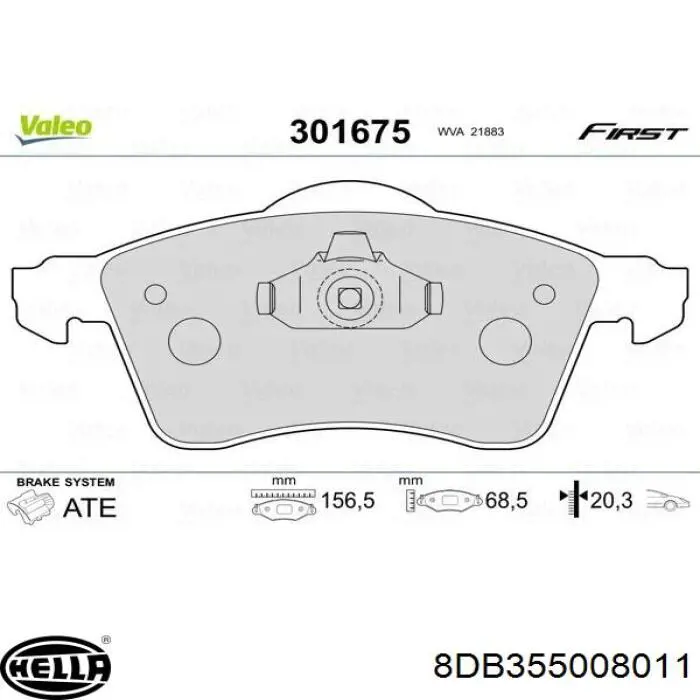 Купити 8DB355008011 HELLA Колодки гальмівні передні, дискові