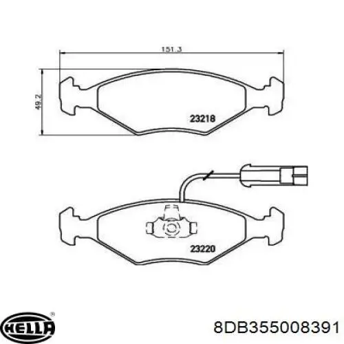 Колодки гальмівні передні, дискові 8DB355008391 HELLA