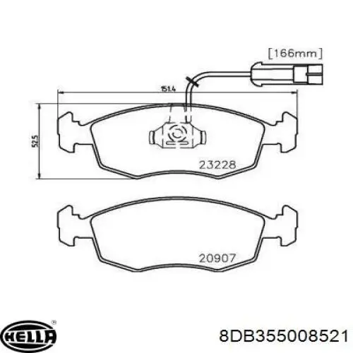 Колодки гальмівні передні, дискові 8DB355008521 HELLA