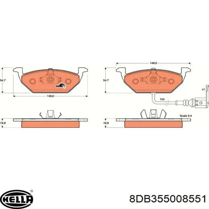 Гальмівні колодки HELLA 8DB355008551 ціна, від 24.83 USD