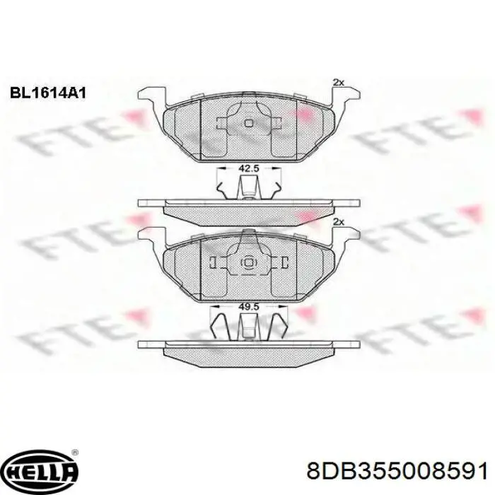 Передні тормозні колодки 8DB355008591 HELLA