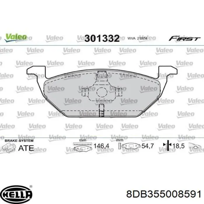 Колодки гальмівні передні, дискові 8DB355008591 HELLA