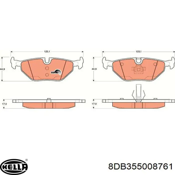 Задні гальмівні колодки 8DB355008761 HELLA