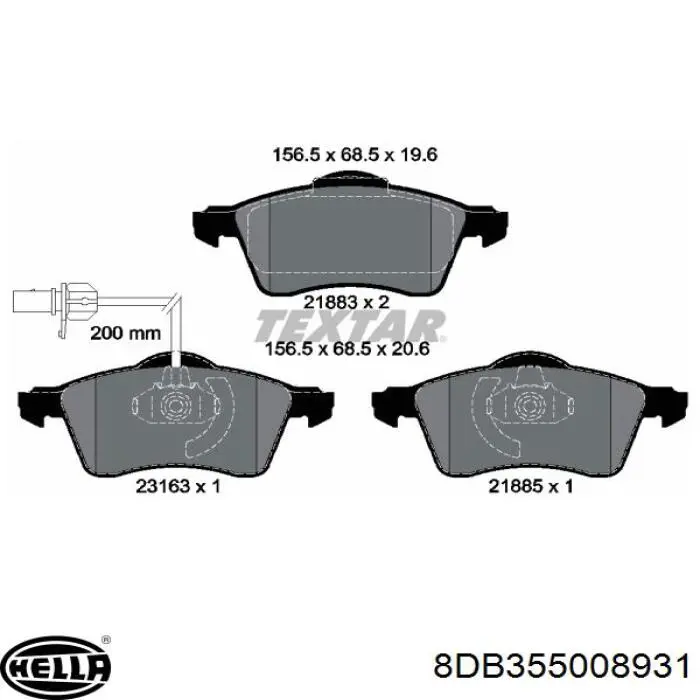 Купити 8DB355008931 HELLA Колодки гальмівні передні, дискові