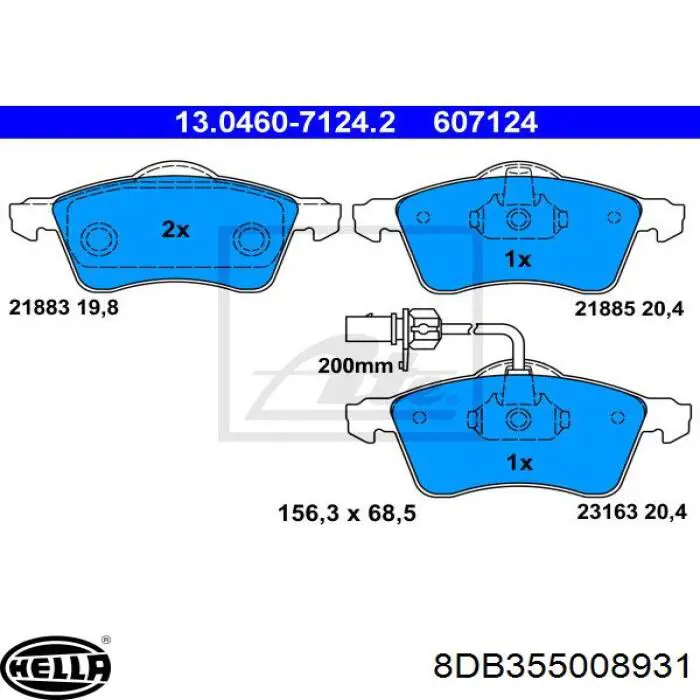 Купити 8DB355008931 HELLA Колодки гальмівні передні, дискові