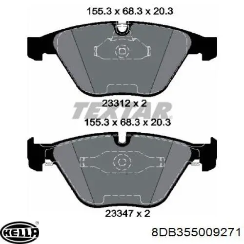 Купити 8DB355009271 HELLA Колодки гальмівні передні, дискові