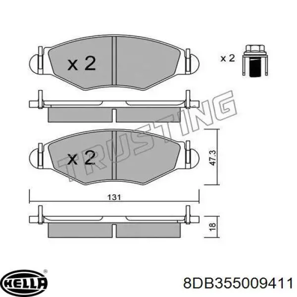 8DB355009411 HELLA Передні гальмівні колодки