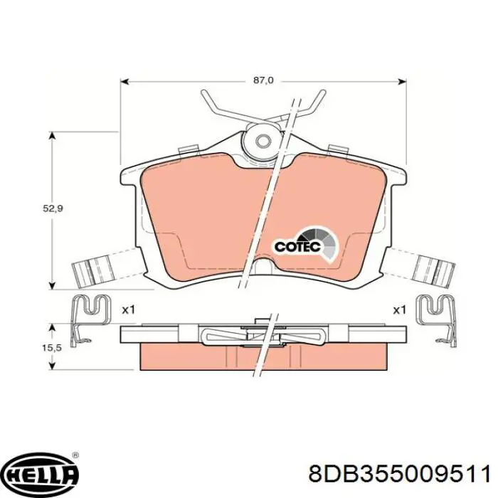 8DB355009511 HELLA Колодки гальмівні задні, дискові