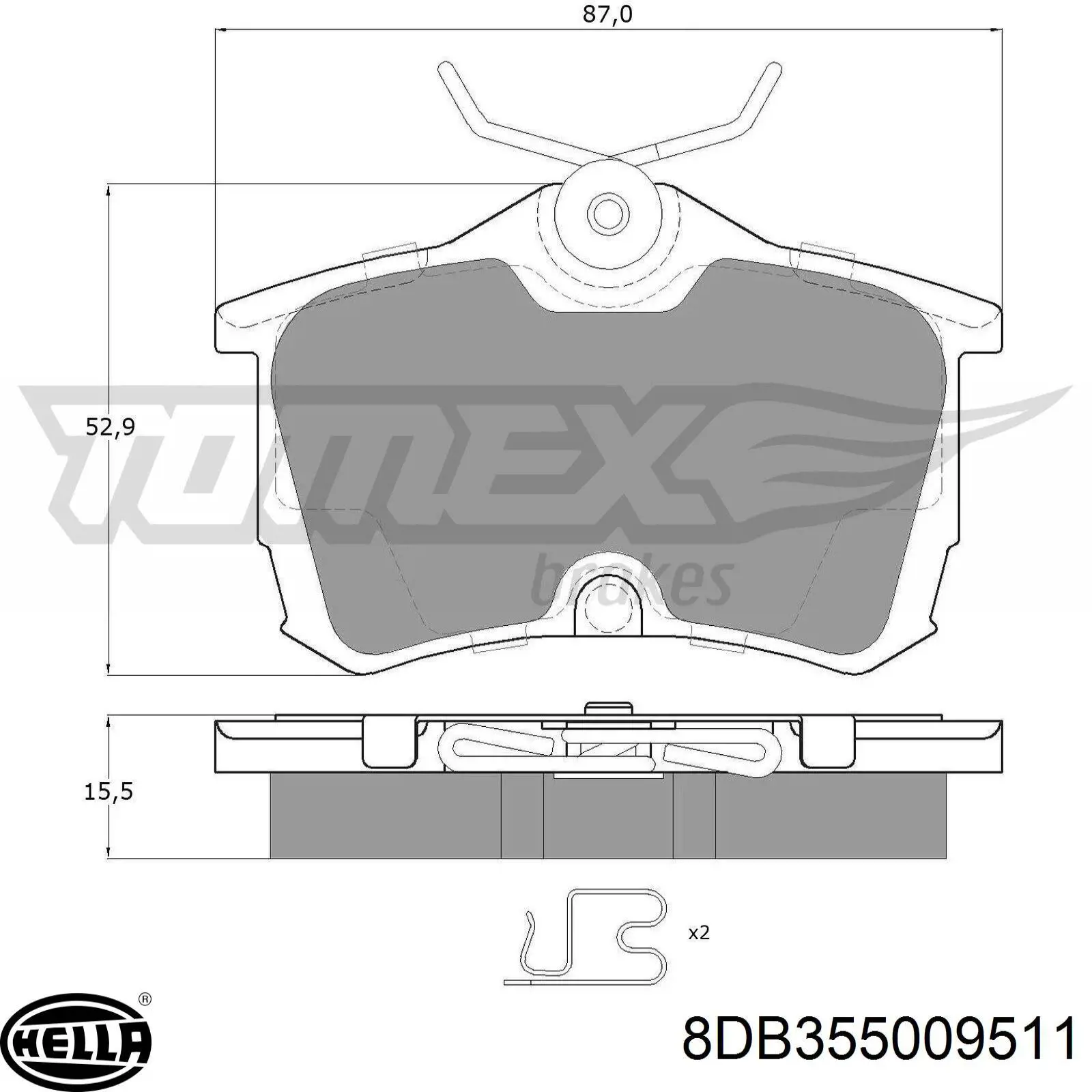 Купити 8DB355009511 HELLA Задні колодки