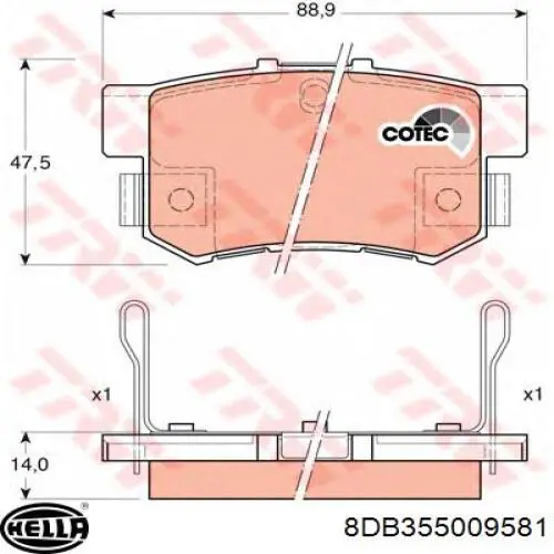 8DB355009581 HELLA Колодки гальмівні задні, дискові