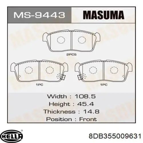 Передні тормозні колодки 8DB355009631 HELLA