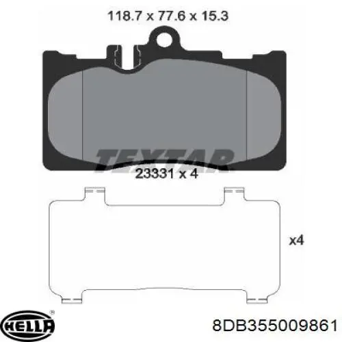 Купити 8DB355009861 HELLA Колодки гальмівні передні, дискові