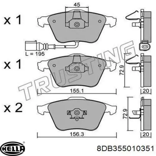 Передні тормозні колодки 8DB355010351 HELLA