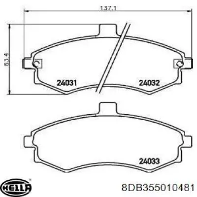 Колодки гальмівні передні, дискові 8DB355010481 HELLA