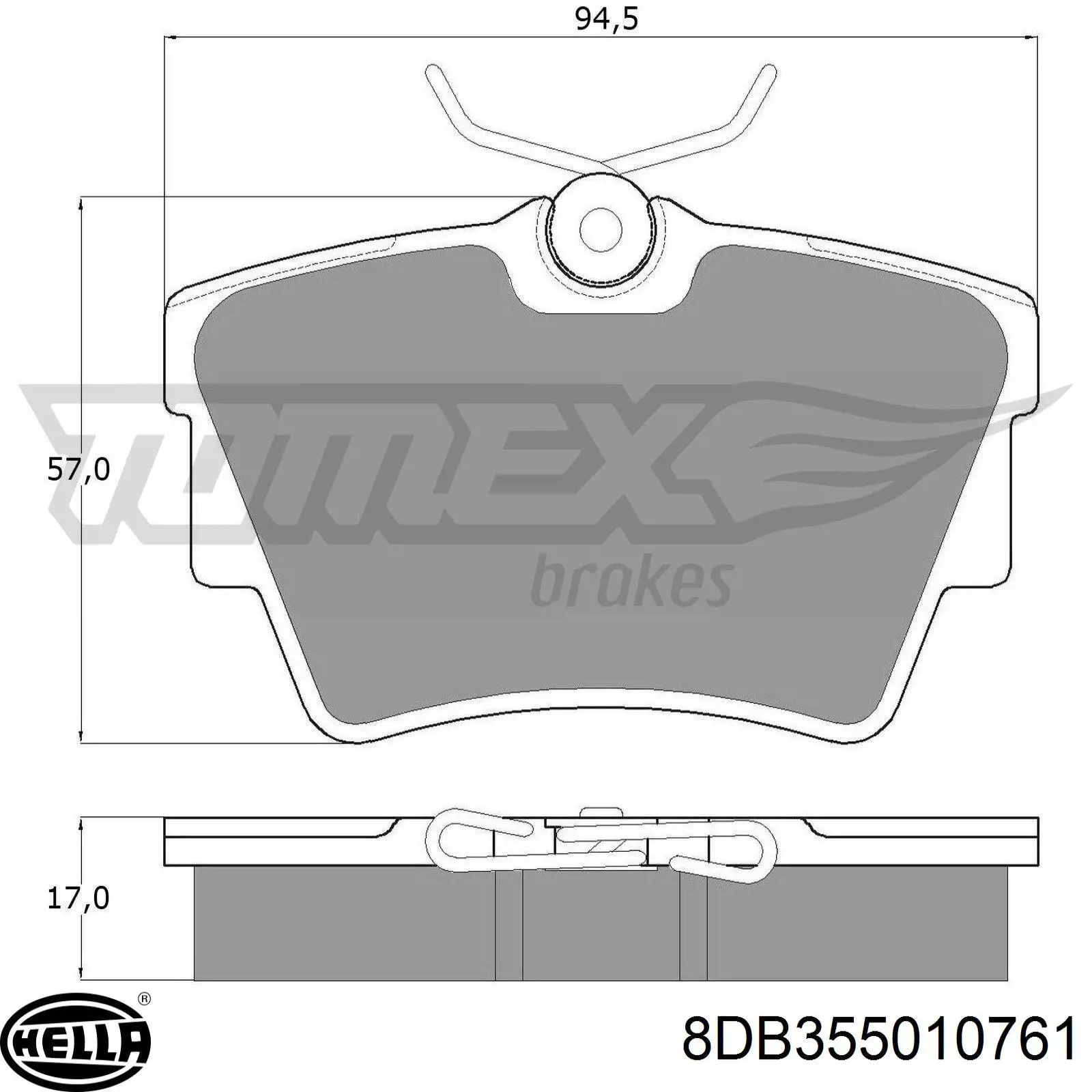 Задні гальмівні колодки 8DB355010761 HELLA