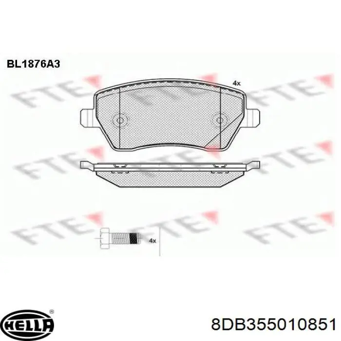 Передні тормозні колодки 8DB355010851 HELLA