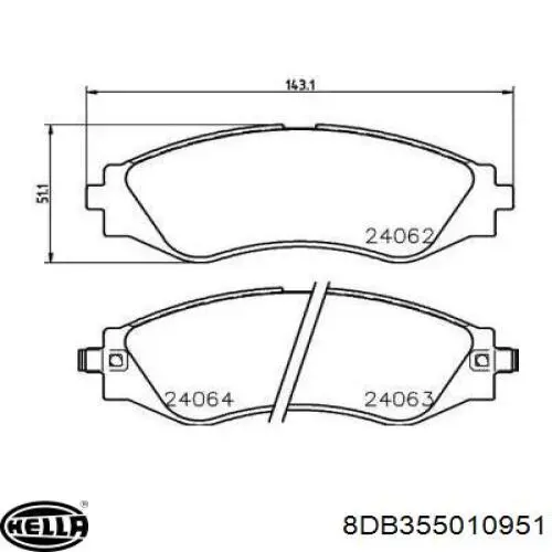 Колодки гальмівні передні, дискові 8DB355010951 HELLA