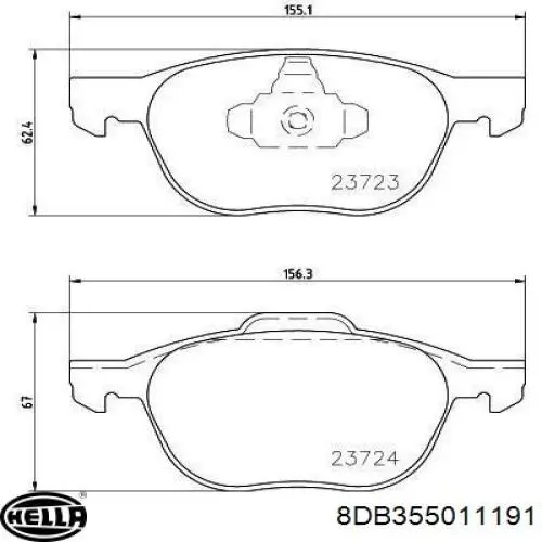 Купити 8DB355011191 HELLA Колодки гальмівні передні, дискові