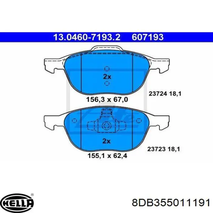 Купити 8DB355011191 HELLA Колодки гальмівні передні, дискові