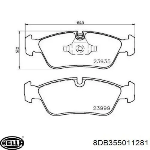 Колодки гальмівні передні, дискові 8DB355011281 HELLA