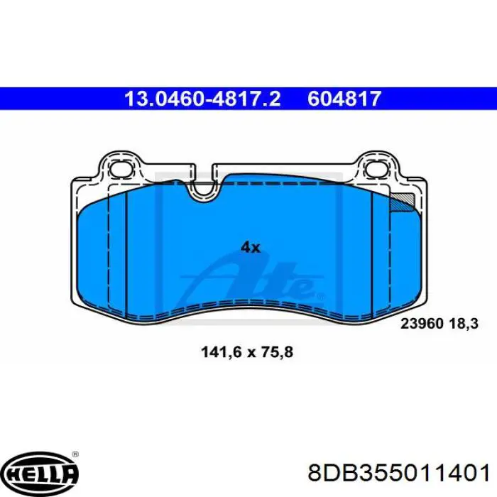 Передні тормозні колодки 8DB355011401 HELLA