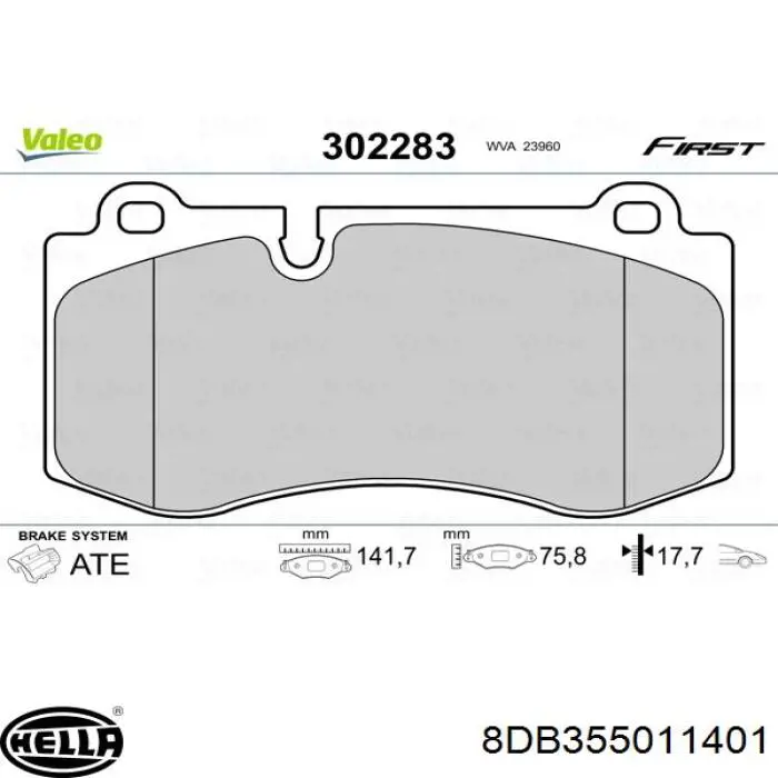 Купити 8DB355011401 HELLA Колодки гальмівні передні, дискові