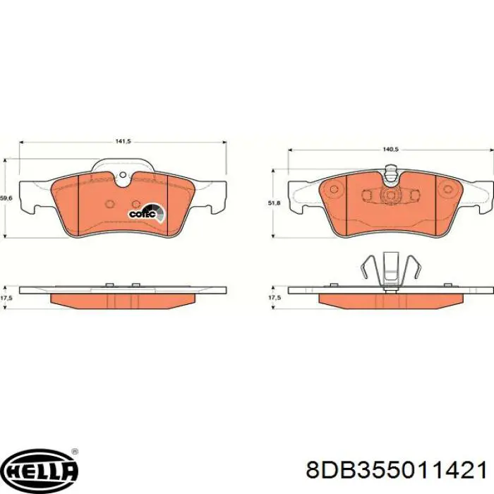 Задні гальмівні колодки 8DB355011421 HELLA