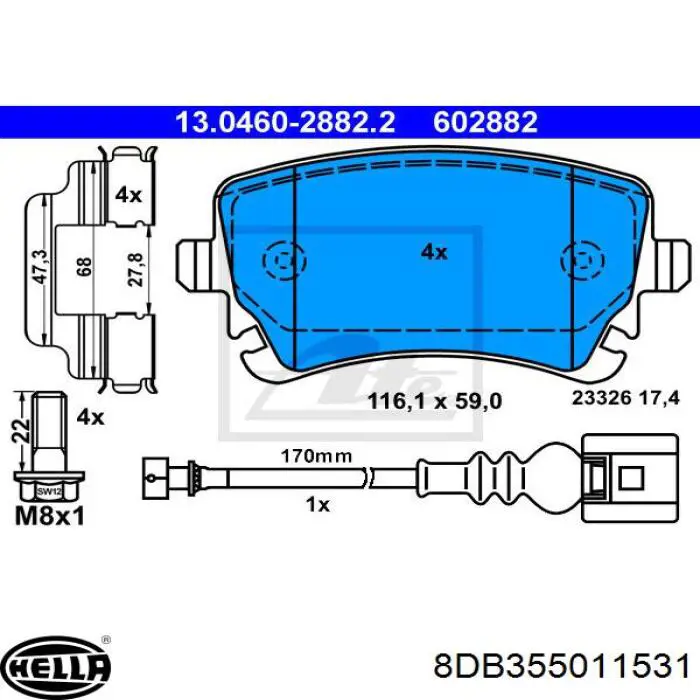 Купити 8DB355011531 HELLA Задні колодки